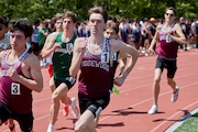 Luke Pash of Ridgewood #1 in the boys 800 meter run during the track and field Bergen County Group Championships at Old Tappan High School in Old Tappan, NJ on Saturday May 10, 2025.
