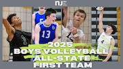 2025 Boys Volleyball All-State First Team - Gian Gomez of St. Joseph (Met.), Daniel Ennis of Scotch Plains-Fanwood, Oskar Lapinski of Southern, and Alan Santiago of Hudson Catholic.