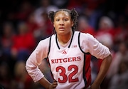 Rutgers guard Kiyomi McMiller (32) during the first half against Michigan State, Wednesday, Jan. 15, 2025, in Piscataway, N.J.