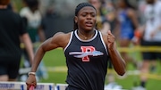 Sianni Wynn, of Pennsauken, runs in the girls 4x200 meter relay during the 51st annual Woodbury Relays at Woodbury High School, Saturday, April 19, 2025.