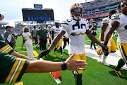 Green Bay Packers wide receiver Bo Melton (80) comes off the field before an NFL football game against the Tennessee Titans Sunday, Sept. 22, 2024, in Nashville, Tenn. (AP Photo/John Amis)