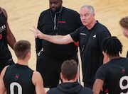 Rutgers head coach Steve Pikiell talks with his team during the Rutgers mens basketball practice at RWJ Barnabas Health Athletic Performance Center in Piscataway, NJ on Thursday, June 20, 2024.
