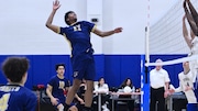 Marcos Estrada (17) of Hackensack rises to hit the ball during the boys volleyball game between #4 Hackensack and Passaic Tech at Passaic Tech HS in Wayne, NJ on Thursday, April 4, 2024.