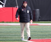 Rutgers head coach Greg Schiano during spring practice, Tuesday, March 26, 2024, in Piscataway, N.J.