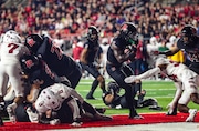 Rutgers Scarlet Knights running back Kyle Monangai (5) scores a rushing touchdown during the fourth quarter against Temple on Saturday, September 9, 2023 in Piscataway, N.J. Rutgers won, 36-7.