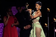 Tyla accepts the award for best african music performance for "Make Me Water" during the 66th annual Grammy Awards on Sunday, Feb. 4, 2024, in Los Angeles. (AP Photo/Chris Pizzello)