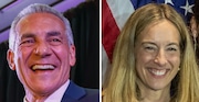 Republican nominee Jack Ciattarelli (left) and Democratic nominee Mikie Sherrill (right) celebrate their primary wins. They will now face each other in November in the general election to become New Jersey's next governor.