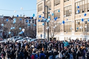 Balloons are released during a memorial at Lincoln High School in Jersey City on Friday, Jan. 24, 2025, for Cianna Lee, a freshman who was shot dead last week. (Reena Rose Sibayan | The Jersey Journal)