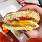 The "Dirty Jersey" from Effin Egg in Morristown, a new breakfast sandwich restaurant. The sandwich features Taylor ham, egg and cheese on a brioche bun. (Jeremy Schneider | NJ Advance Media for NJ.com)