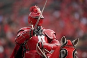 Rutgers Lord Nelson rides on the field before a football game between Rutgers and Akron on Saturday, Sept. 7, 2024 in Piscataway, N.J. (AP Photo/Vera Nieuwenhuis)